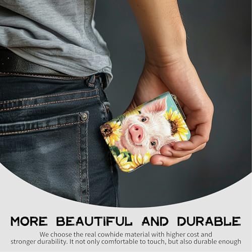 Image of Cute Credit Card Holder with Zipper, Pig Sunflowers RFID-Blocking Card Case Small Wallet for Women Men, Multi-slot Card Organizer Case Travel Accordion Wallet
