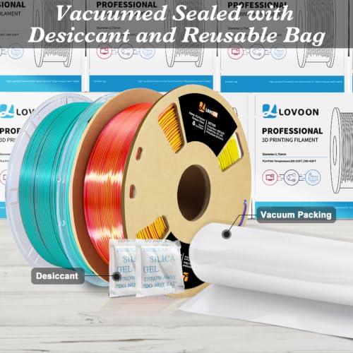 Image of LOVOON Silk PLA 3D Printer Filament Bundle 2 KG, PLA Filament 1.75mm, Shiny Silk Blue /Yellow /Red and Blue /Pink Change by Angle, 3D Printing Filament for Most FDM Printers and 3D Pen, 1KG X 2 Spools