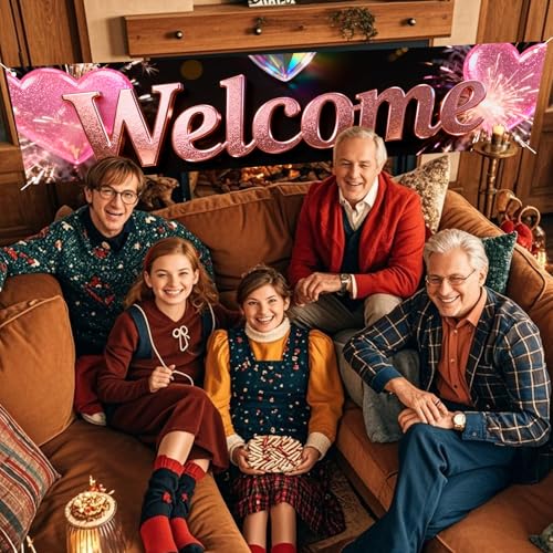 Image of Nuxovilar Welcome Home Banner Pink Glitter Heart 17.7x78.7 Polyester