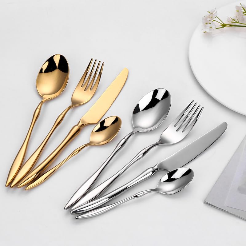Florexa Cutlery Set 24 Piece, 304 Stainless Steel (Gold)