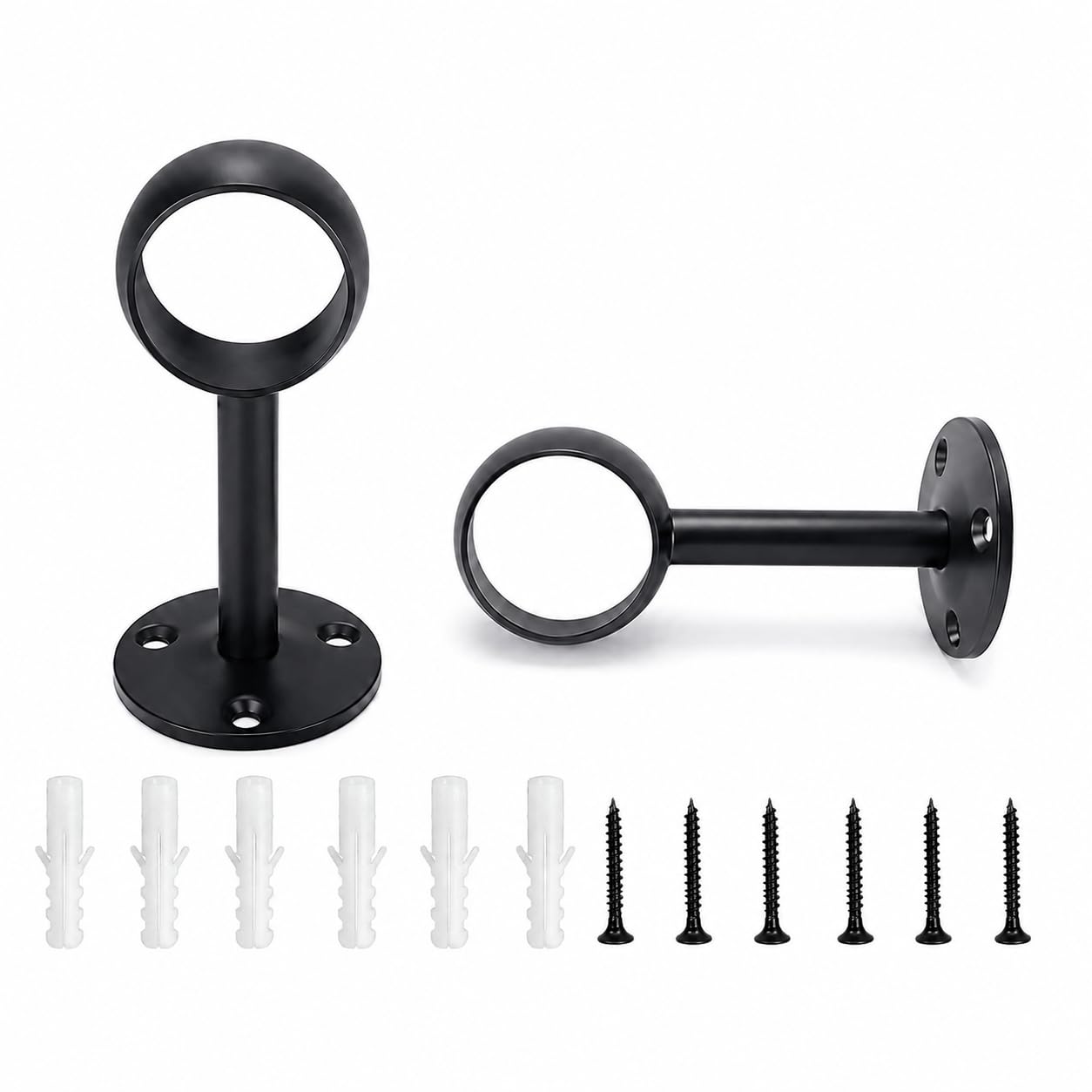 GUGUGO Curtain Pole Ceiling Brackets, 25mm Black Heavy Duty Stainless Steel Curtain Rod Holders, Sturdy Pole Support Hangers, Durable Rail Bracket for Curtain Rod, Closet & Wardrobe Use, Set of 2