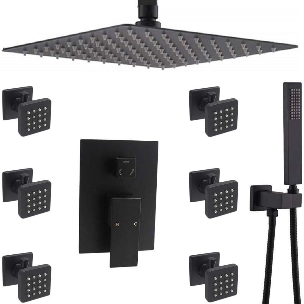 Buy Black Shower Jets System Enga 16 Inch Rain Shower Set with 6 Body