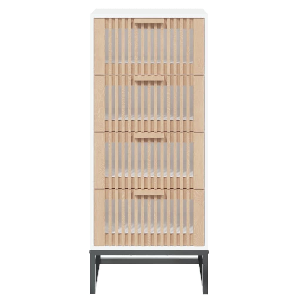 Tabla alta blanca de 40 x 30 x 95 cm de madera con cajones y patas de hierro para mayor estabilidad, solución de almacenamiento y diseño de espacio vital, muebles de almacenamiento versátiles
