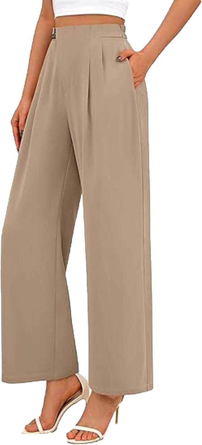 Women's Wide Leg Dress Pants High Waisted Business Casual Solid Color Slacks Office Work Fashion Spring Trousers