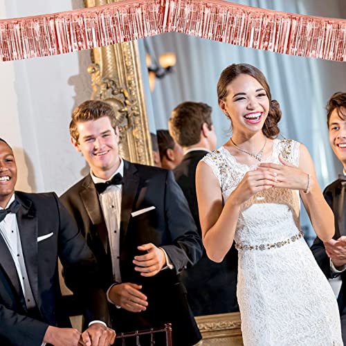 Image of 6 Pack 10 Feet Rose Gold Foil Fringe Garland Metallic Tinsel Streamers Banner Wall Hanging Curtain Backdrop Banner for Parade Floats, Thanksgiving, Christmas, Birthday, Halloween Party Decorations