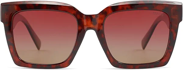 SOJOS Trendy Square Polarized Sunglasses for Womens Mens,Retro Plastic Frame Shades Designer Inspired Sun Glasses SJ2306