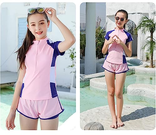 Image of KORADI Girls Swimsuits Rash Guard Swim Set Kids Two-Piece Bathing Suits Teen Swimwear Beach Shorts Sun Protection Swim Shirts