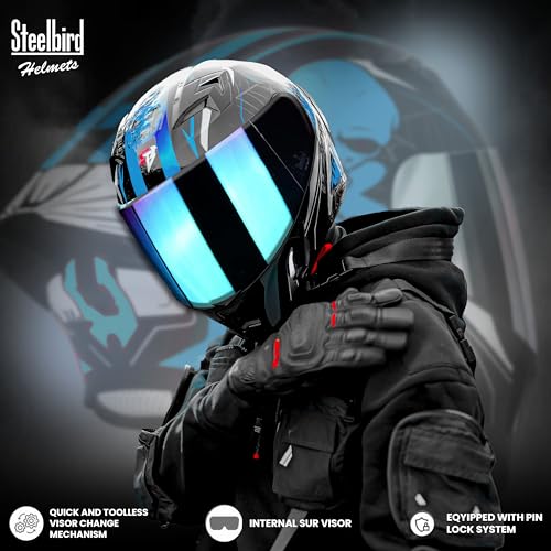 Image of Steelbird SBA-20 Strange ISI Certified Flip-Up Graphic Helmet for Men with Inner Silver Sunshield