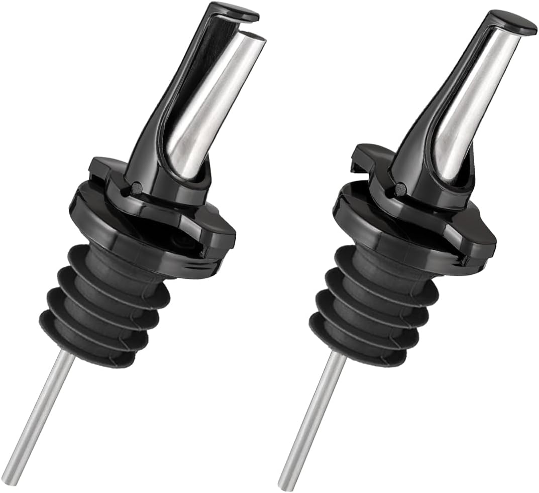 - 3-in-1 Liquor Pour spout with Built-in Fruit Fly Protection - BPA Free & Dishwasher Safe Hygienic Alcohol Speed Spouts - Also for Olive Oil, Juice, Syrup. Black 2 Pack