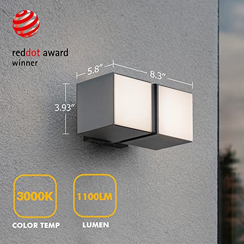 Lutec Cuba 3000K 1100Lm Led Integrated Porch Wall Light Outdoor And Indoor Bedroom Led Wall Lantern Sconce-Black #TOP2
