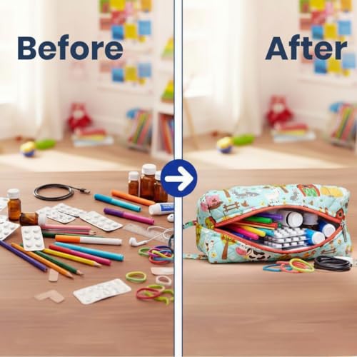 Image of Mini Travel Organizer | Multipurpose All-in-One Compact Durable, Lightweight, Waterproof, Bag | Travel Friendly Pouch | Ideal for Stationary, Diaper, Medicines (Farm Animal Print)