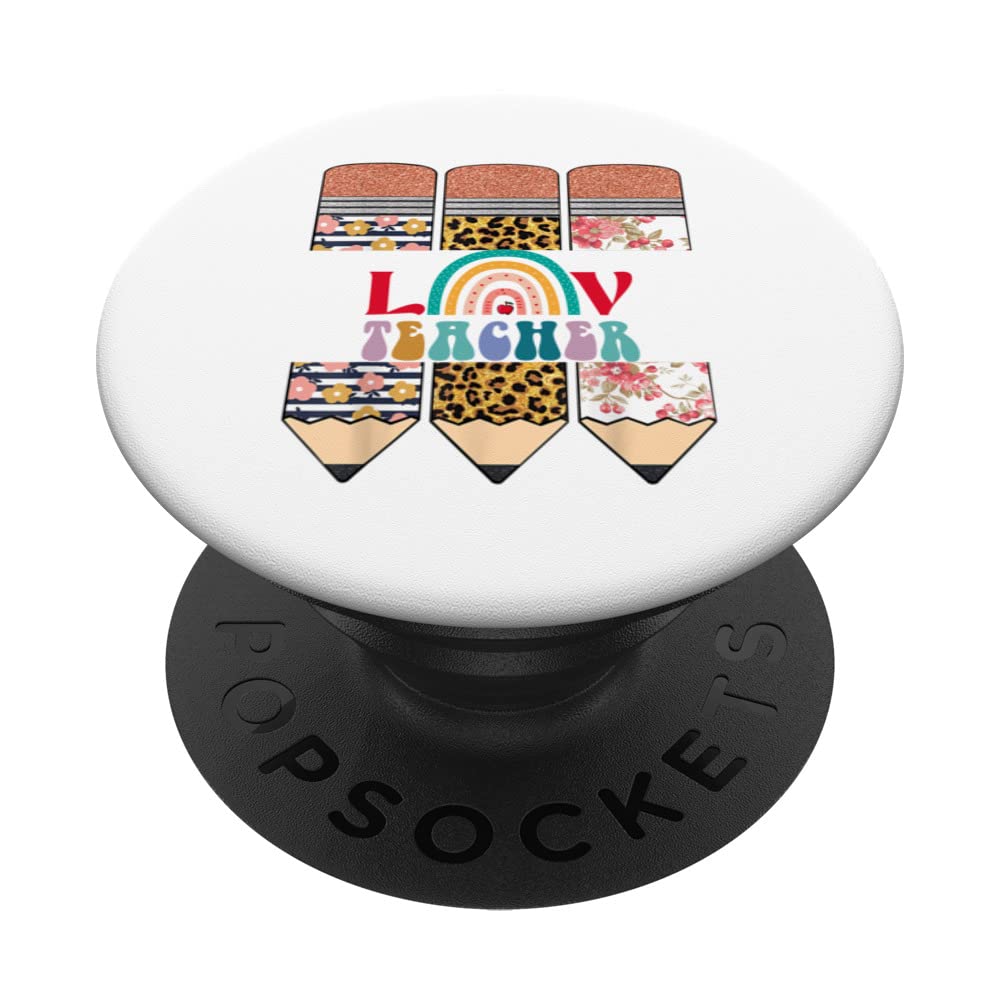 Cute Welcome BackTo School Love Techear Leopard Pencil PopSockets Swappable PopGrip