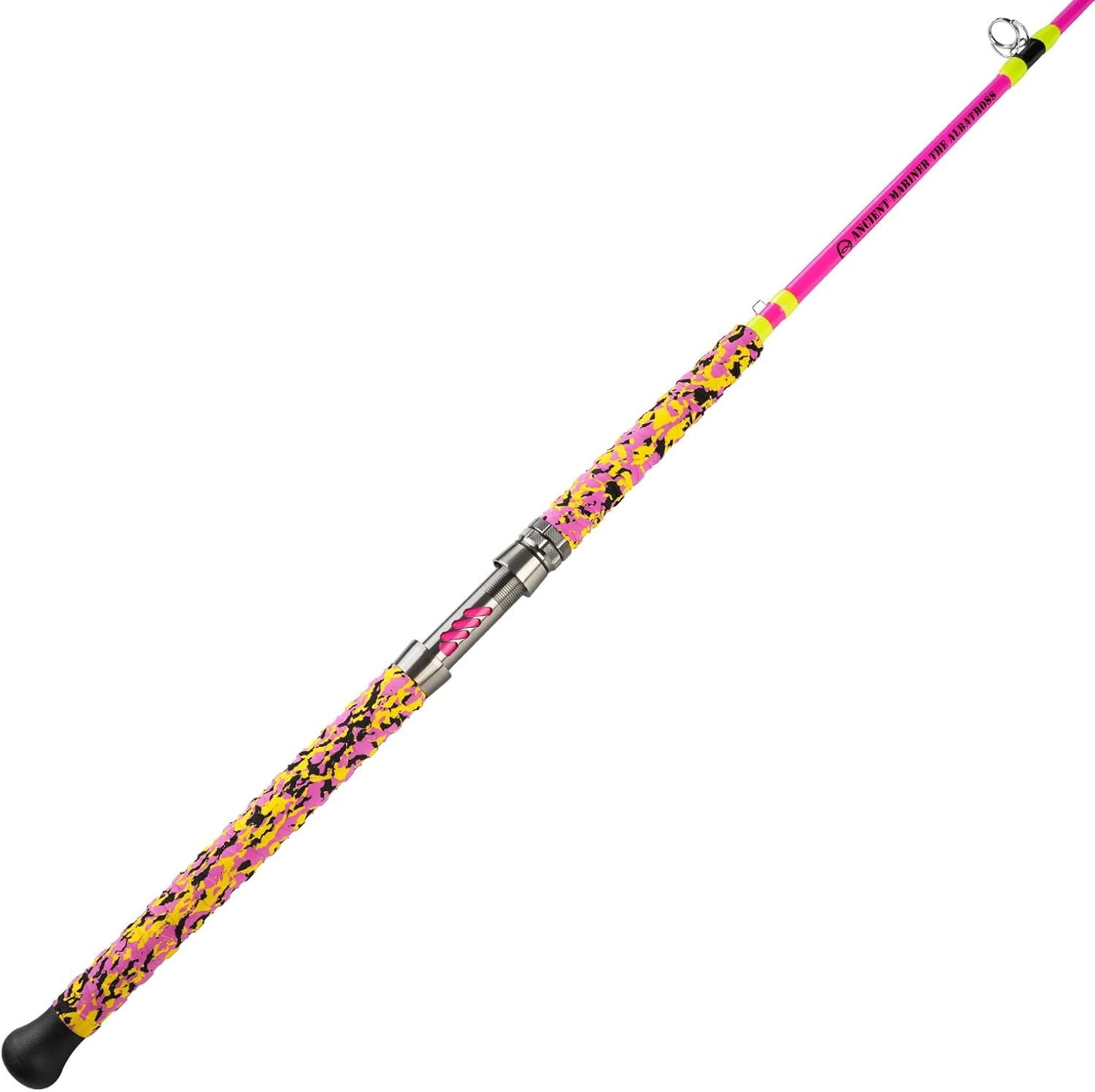 ANCIENT MARINER Catfish Fishing Rods, 7'6" One-Piece Glow with Black Light Ancient Mariner Albatross Catfishing Casting Rod, Medium Heavy