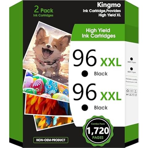 Remanufactured 96XL 96 XXL Ink Cartridge High Yield Printer Replacement for HP 96 Ink Cartridge Black for DeskJet 5740 6940 5940 OfficeJet 7410 7210 PhotoSmart 2610 2605 8050 Printers (2 Pack, Black) Cover