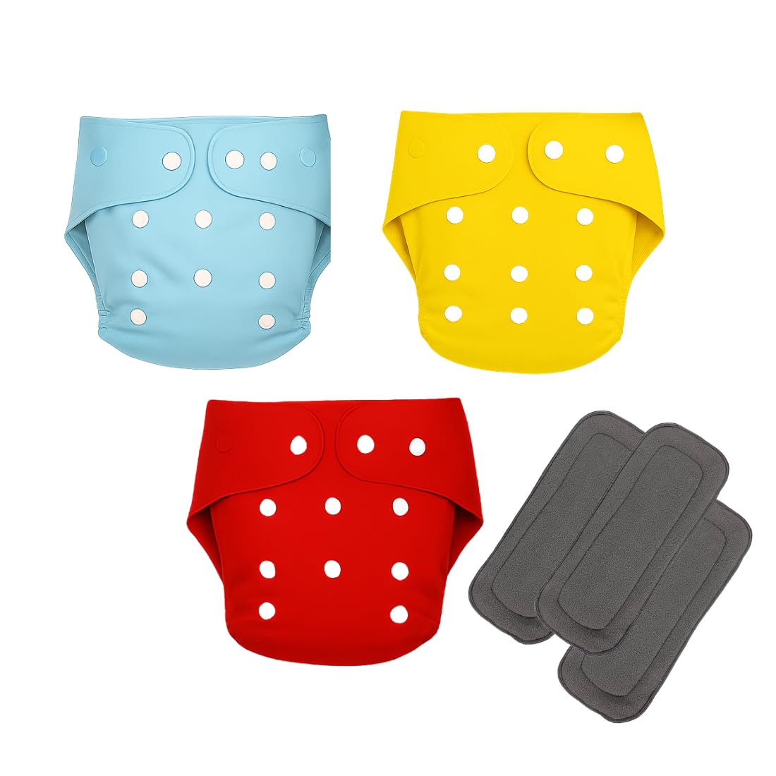 Reusable Cloth Diapers for Babies | Washable & Eco-Friendly Baby Nappies | Adjustable Leak-Proof Cloth Diaper Set with Soft Inserts (3, Blue,Yellow&Red, Free Size)-image-19