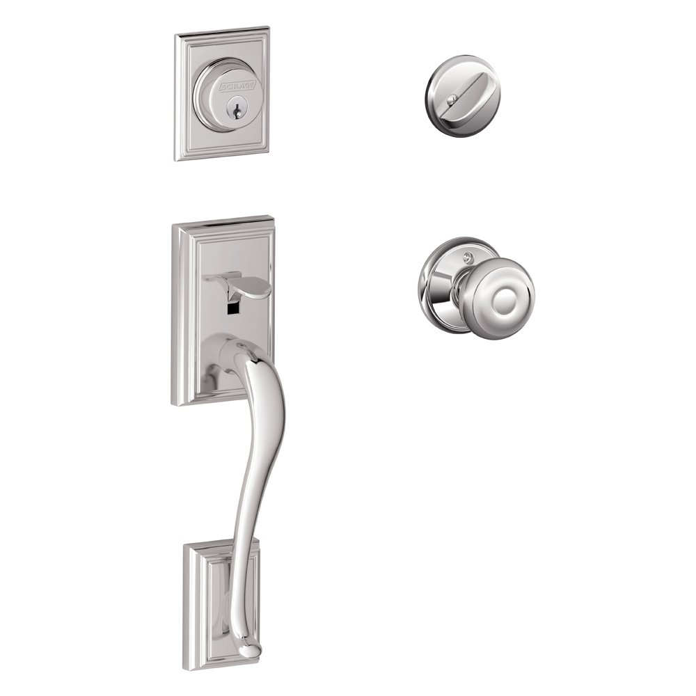 SCHLAGE Addison Single Cylinder Handleset and Georgian Knob, Bright Chrome (F60 ADD 625 GEO)