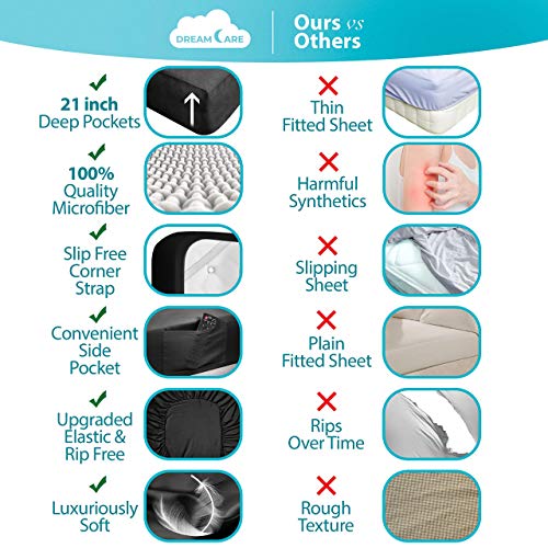 Image of DREAMCARE Queen Sheets - 6 pcs Breathable Cooling Sheets Queen - up to 21 inch | Extra Deep Pocket Queen Sheets Set with Side Pockets - Extra Soft - Queen Sheet Set - Hotel Luxury Queen Bed Sheets - Black