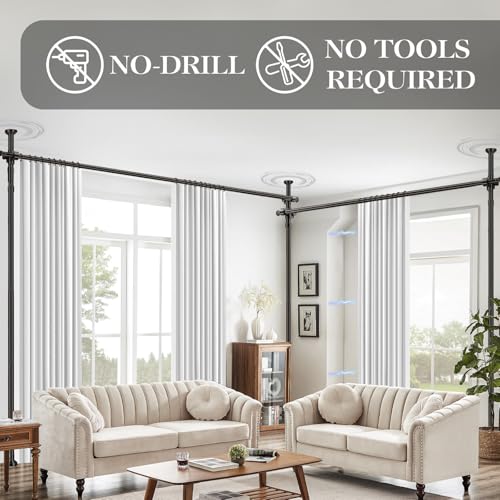 Image of Room Divider Curtain Set-No Drilling Curtain Rod Set, Privacy Curtains for Room Divider, Divider for Room Separation for Apartments White-100 W x 96 inch L(Pack of 2)