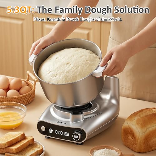 Image of Sunvivi 4-in-1 Multifunctional Stand Mixer, Electric Dough Mixer with 5.3 Quart Stainless Steel Bowl, Electric Stand Mixer for Baking & Home Cooking, with Meat Grinder, Juice Blender & Salad Maker