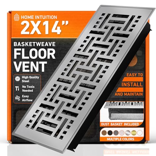 2X14 Floor Vent Covers Floor Register with Mesh Cover Trap, Heat and Air, Walkable Metal Floor Register for HVAC Duct, Basketweave, Light Grey