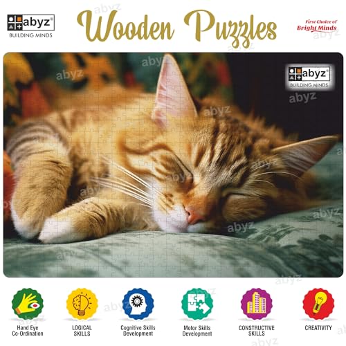 Image of ABYZ Wooden Jigsaw Cat Sleeping Puzzle with 500-Pieces Play and Learn Educational Puzzle for Kids and Children aged7+ and Adults Toy for Improving Memory & Problem Solving