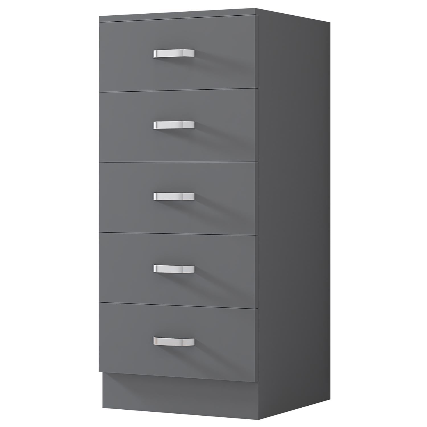FWStyle Matt Grey 5 Drawer Tallboy Slim Chest of Drawers - H130 X W40 X D40cm
