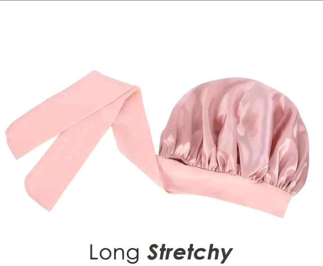 Satin Sleep Bonnet with Bow, Large Size, Rose Gold