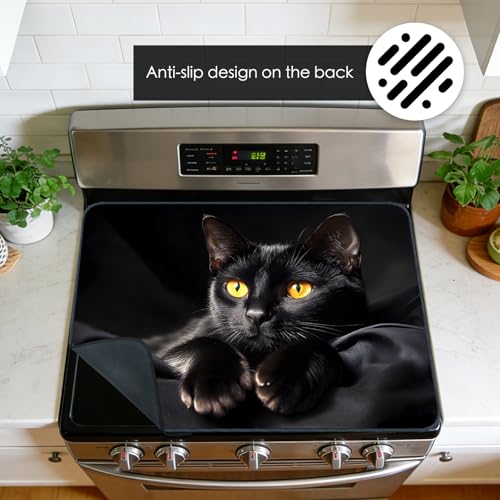 Image of Nuxovilar Black Cat Stove Cover Diatom Mud 20.47x28.34 In | Glass Protector Countertop Mat Counter Saver Cooktop Cover Kitchen Living Space Family Room (Black Cat Design)