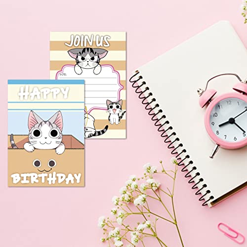 ULLAEPH 16PCS Cartoon Cute Cat Invitation Cards Party Invitation Cards for Kids Birthday Sweet Home Supplies Decorations, colorful - Thumbnail 5