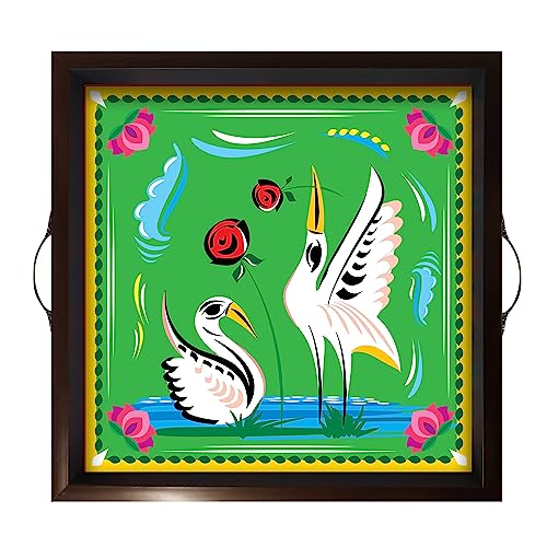 PAPER PLANE DESIGN Wooden Serving Tray for Serving, Square Large Serving Tray Table Decoration (Square 12 INCH) (C)