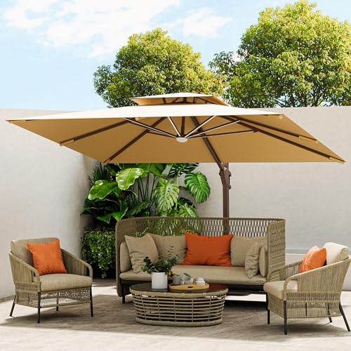 Image of Invezo Outdoor Garden Patio Umbrella (360 degree rotating feature with Base) 8.2 x 8.2 sq ft Terrace /Balcony /Lawn Heavy Duty Shed (White)