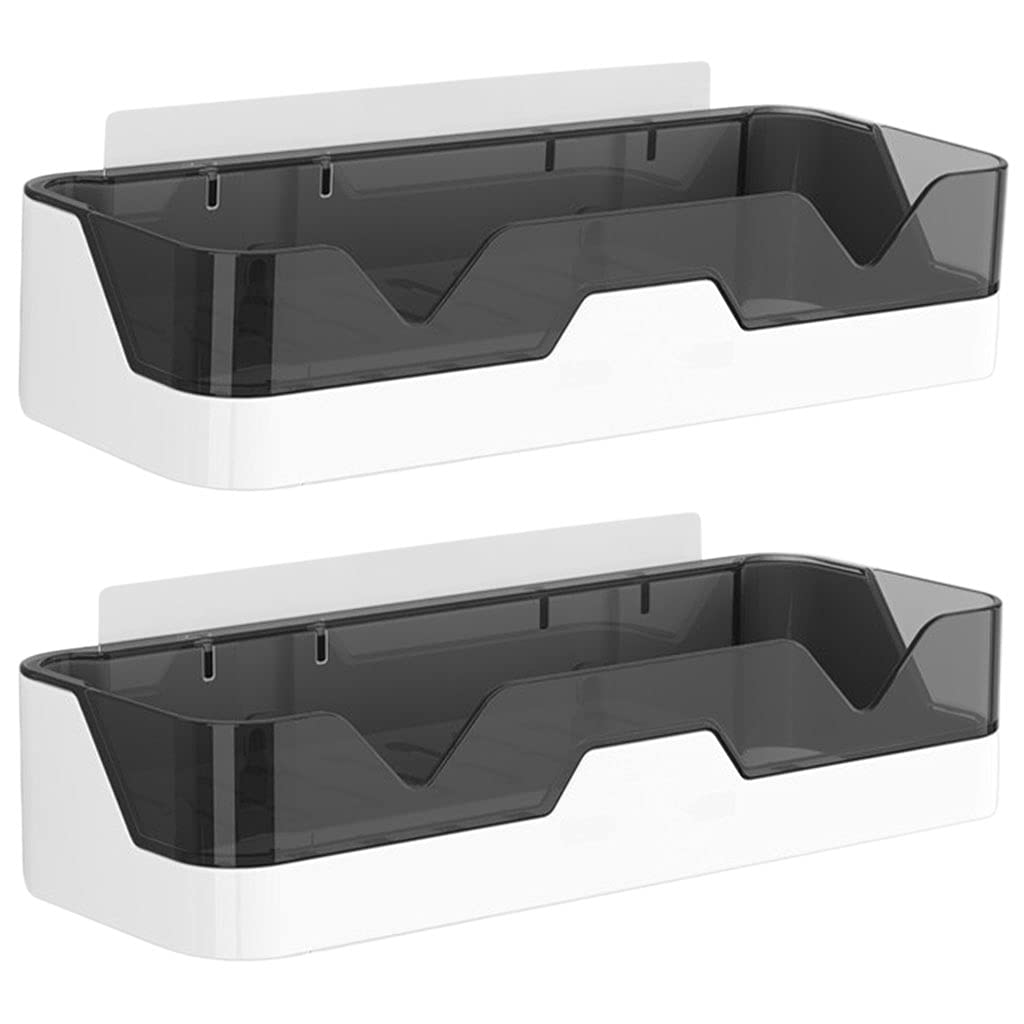 Backbayia 2pcs Shelves Wall Mounted Shower Caddy Organizer Wall Hanging Adhesive Storage Stand with Drain for Home Bathroom