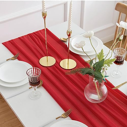 AOKSUNOVA Tischläufer Rot Chiffon Tischläufer Hochzeit Tischdekoration Weihnachten