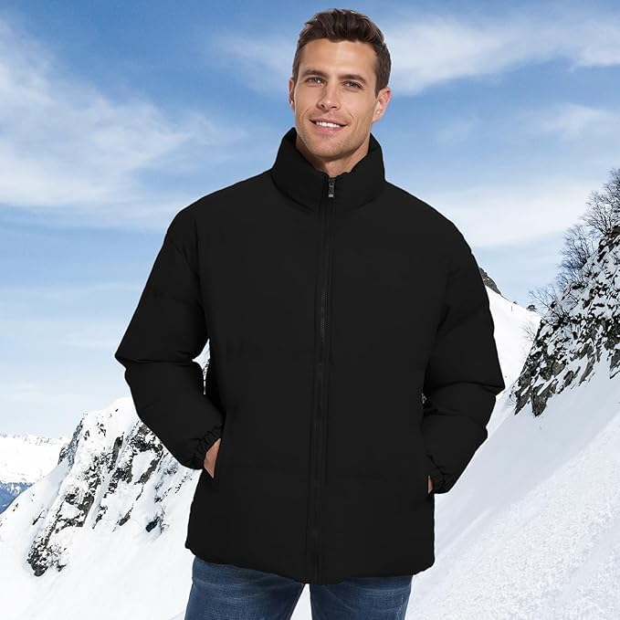 Mens Windproof Padded Jacket Outerwear Puffer Coat Down Jacket Full Zipper Stand Collar - Image 3