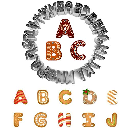 Fantasyday Gift Set Classic Holiday Large Alphabet Fruit Cookie Cutter Kit - 3 Inches - Stainless Steel Pastry Cutters Set For Biscuits, Dough, Fondant, Donuts - 26Pcs Educational Letters Cutters #1 #TOP2