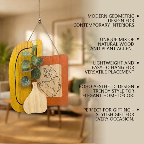 Image of Art Street Boho Modern Art Wall hanging MDF With Artificial Plant for Home & Office Decor, Living Room Decoration -Size: 9x7.5 Inch