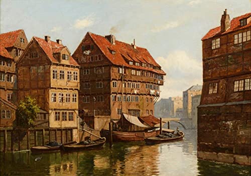 Tableau Vue de la Speicherstadt Hamburg August Johannes Style Vintage 60x90