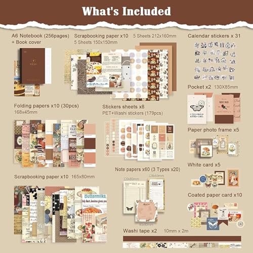 Image of yifely Paper Vintage Aesthetic Scrapbook Kit Scrapbooking Supplies Kit with Bullet Junk Journal,Stationery,A6 Grid Notebook with Graph Ruled Page DIY Journaling Gift for (Vintage Scrapbook)