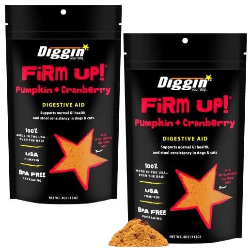 Diggin’ Your Dog Firm Up Pumpkin for Dogs & Cats with Cranberry, 100% Made in USA, Pumpkin Powder for Dogs, Digestive Support, Apple Pectin, Fiber, Healthy Stool, 4 oz (2-Pack)