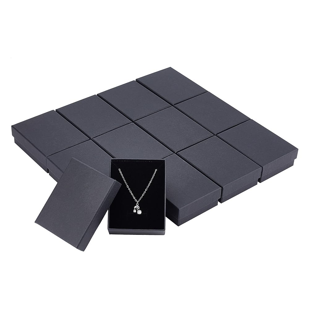 DanLingJewelry 12Pcs Square Cardboard Jewellery Set Boxes Kraft Paper Black Gift Boxes for Jewellery Weddings Anniversaries Gift 9x7x3cm