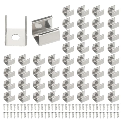 Image of PATIKIL LED Strip Clips, 70pcs Stainless Steel Mounting Brackets Fixing Clip Clamp Support Holder with Screws for 10mm to 11mm LED Strip Lighting Cable