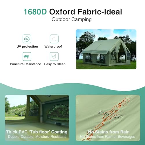 Image of KNUO Inflatable Camping Tent, Large Blow-Up Air Tent, No Assembly Needed Luxury Glamping House, Oxford Fabric