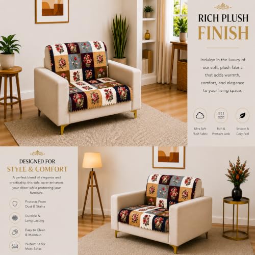 Image of Homerz Premium Printed Quilted Velvet Sofa Slip Cover Protector, Sofa Mat, Exact Size, Antislip Cover (Milan, 1 Seater, Full)