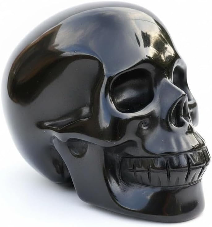 3 Inch Large Black Obsidian Skull - Spiritual Healing Crystal Skull Decor for Home & Office, Halloween Skull Decor, Psychic Crystal Skull