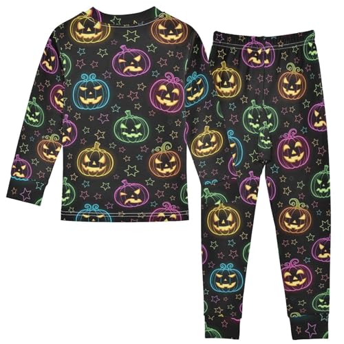 Pajama Sets Long Sleeve Halloween Pumpkins Colorful Stars Soft Comfy Sleepwear 2 Piece PJS 3-8T3