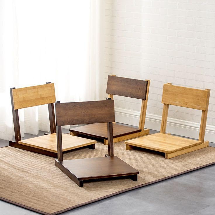 MAYAL Floor Sitting Chair, Wooden Meditation Seat with Backrest, Natural Wood and Brown Finish 2