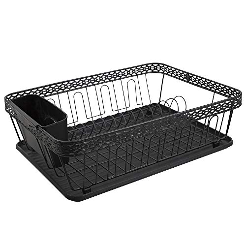 Home Basics 3 Piece Decorative Wire Steel Dish Rack (1, Black) #TOP3