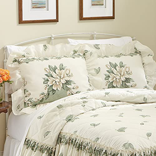Collections Etc Magnolia Garden Floral Ruffle Pillow Sham, Sage, Sham