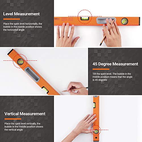 TACKLIFE Level 24-Inch Aluminum Alloy Magnetic Torpedo Level Plumb/Level/45-Degree, Measuring Shock Resistant Spirit Level with Standard and Metric Rulers