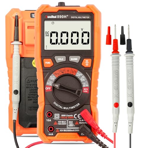 RuoShui Digital Multimeter Tester Voltage Meter Volt Meter 1000V T-RMS 6000 Counts Auto Ranging Ohm Amp Volt Meter DC/AC Current Voltage Resistance Capacitance Continuity Temp Hz NCV Electric Tester